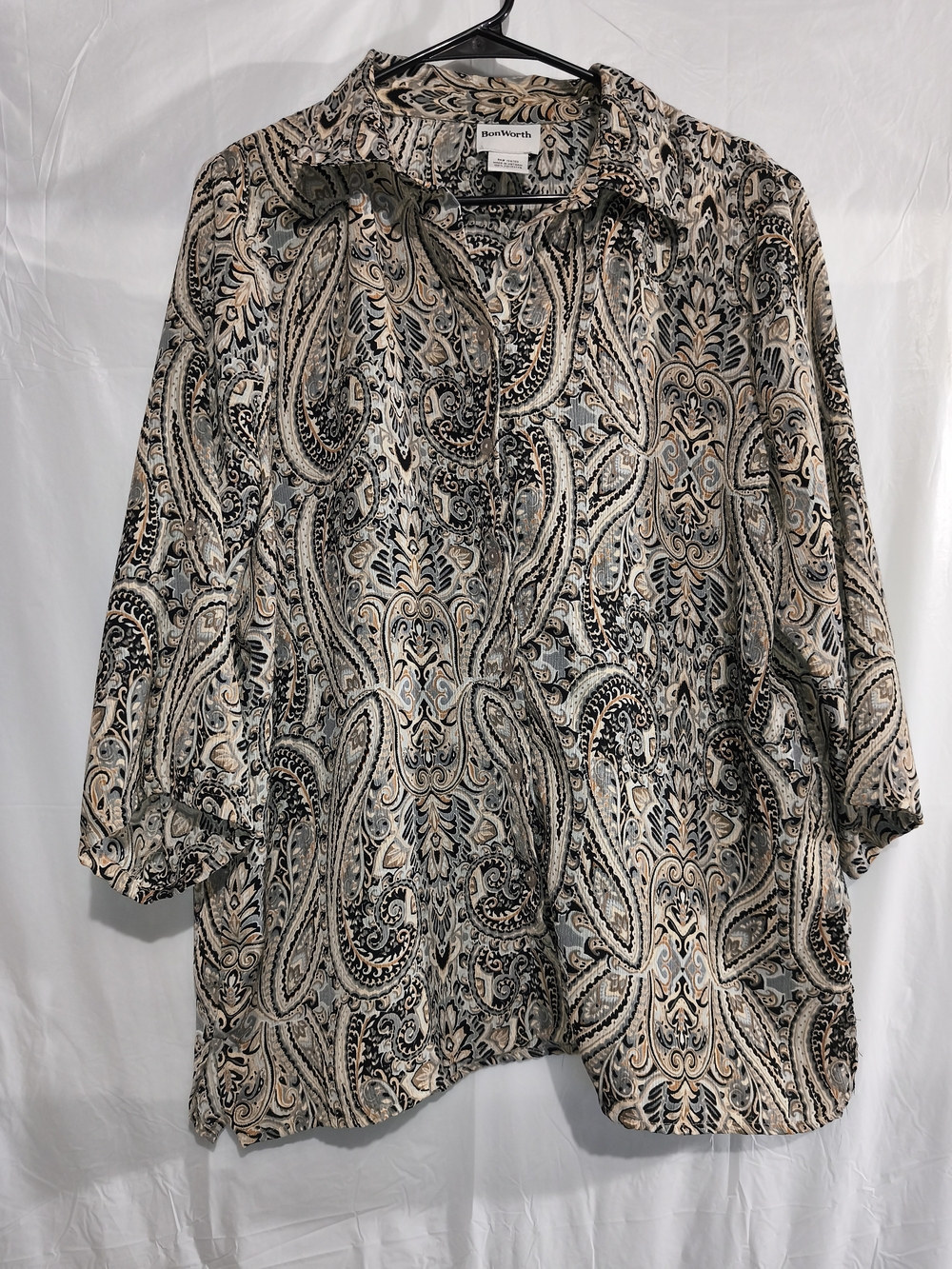 WorthWorth Paisley Button-Up Blouse in Beige and Black C1(4)